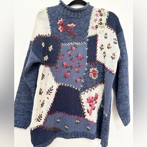 VTG white stag size large sweater cottage core raime girly roses oat patchwork